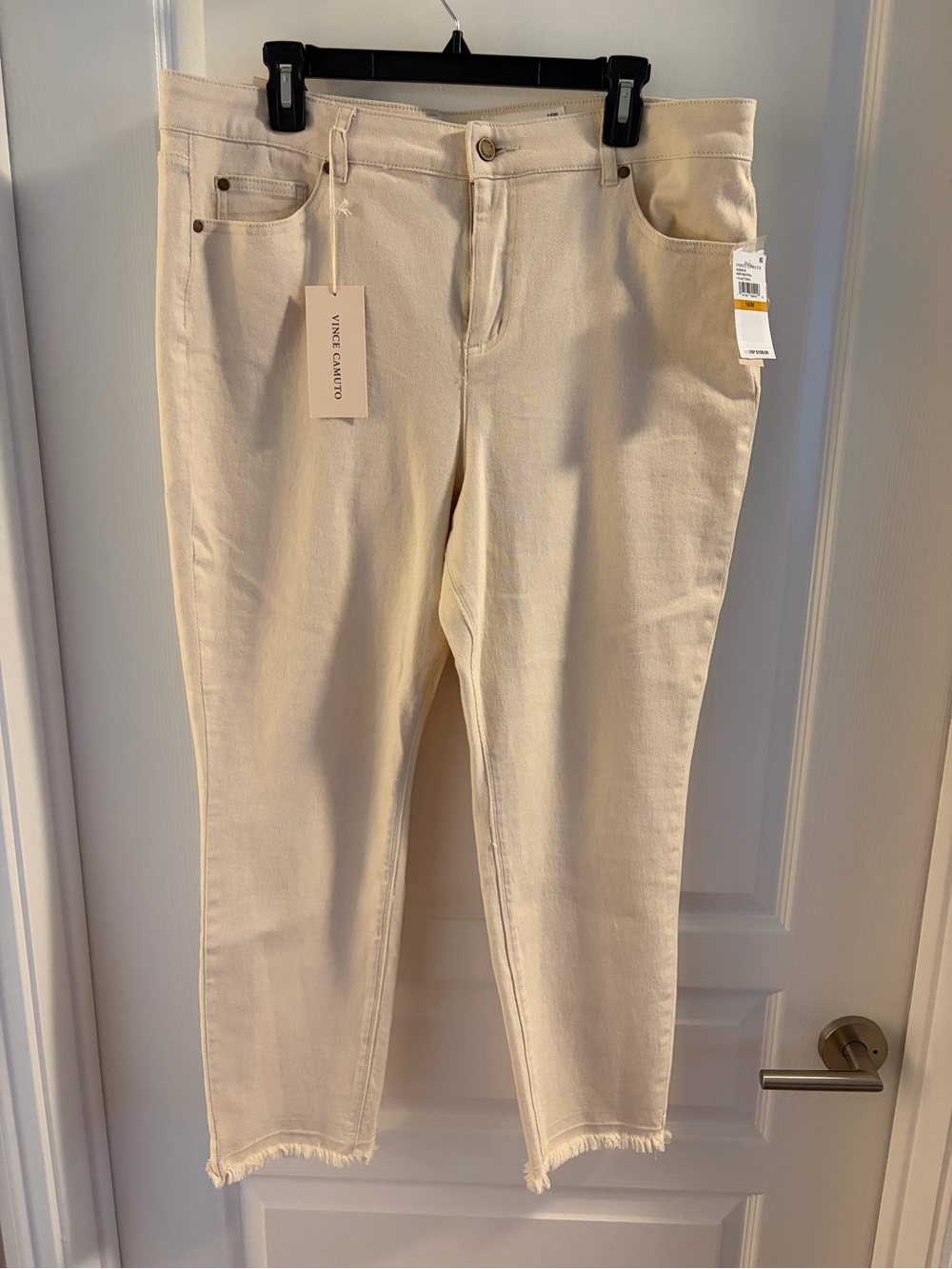 Vince Camuto Off-White Ankle Crop Jeans with Raw Hem